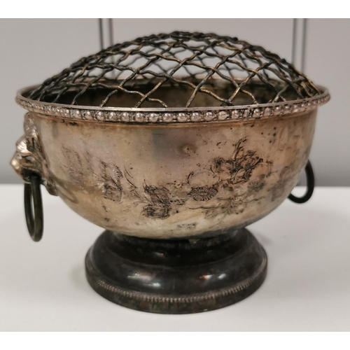 1285 - A silver-plated rose bowl (diameter 14cm), together with an antique candle snuffer (length 40cm).