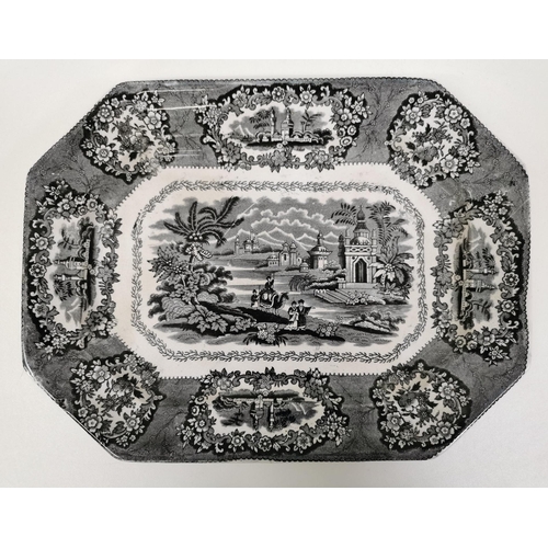 1337 - A Victorian black transfer print platter, by 'Kannreuther Frauer & Co'. Dimensions(cm) H3.5, L35, D2... 