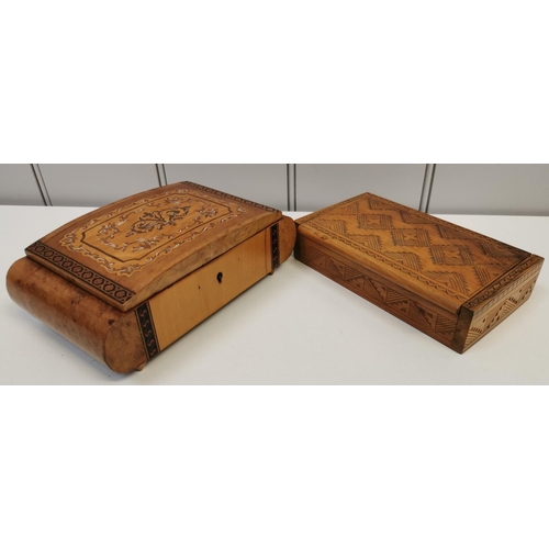 1437 - Two musical jewellery boxes. To include a beautiful, inlaid walnut, Art Deco period example, togethe... 