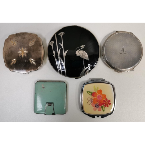 1439 - A collection of five vintage mirrored compacts. Four with powder compartments & one double mirror.