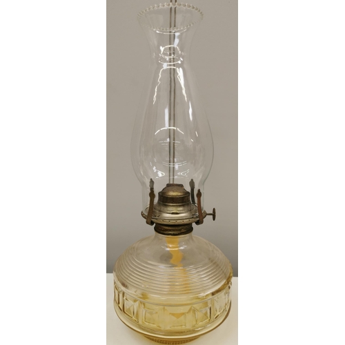 1494 - A vintage, brass & glass scented-oil lamp. Dimensions(cm) H36, W15, D15.