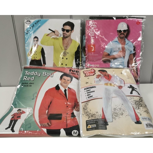 1532 - A selection of four packaged, adult fancy-dress outfits. To include Teddy Boy Red; Rock Star; Constr... 