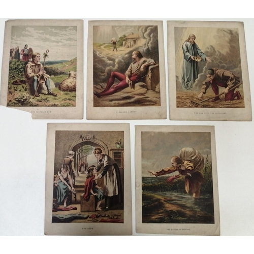 1543 - A beautiful set of Victorian puzzle-blocks, depicting five illustrated biblical scenes. Contained in... 