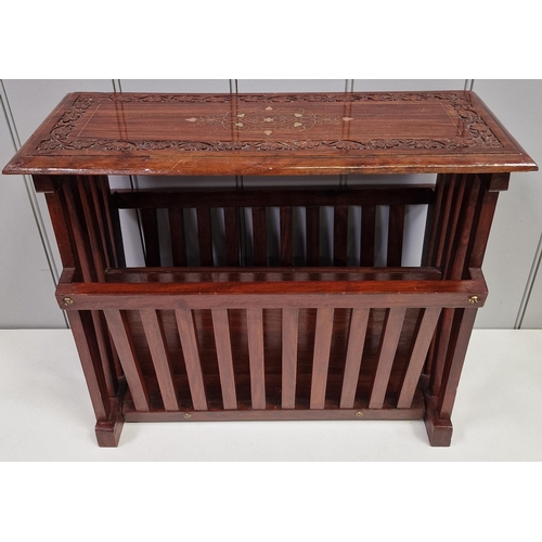 5 - A vintage, inlaid/carved mahogany magazine rack. Dimensions(cm) H3, W52, D25.