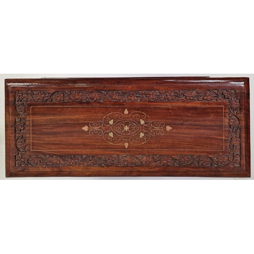 5 - A vintage, inlaid/carved mahogany magazine rack. Dimensions(cm) H3, W52, D25.