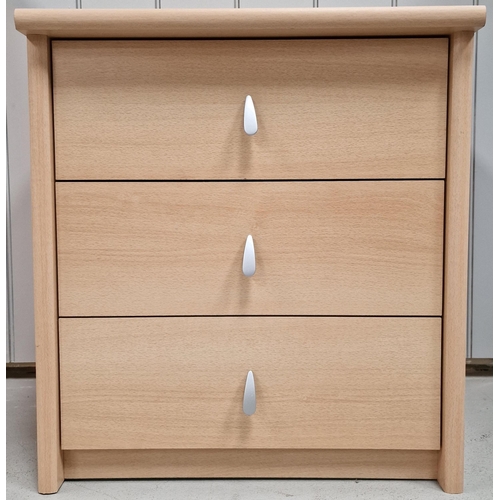 27 - A matching pair of beech coloured bedroom drawers. To include a tall five drawer example & a short t... 