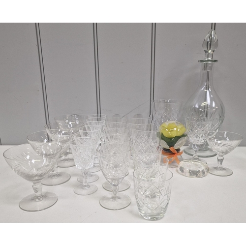 169 - A crystal decanter, together with a selection of crystal glassware & ornamental cased flower.