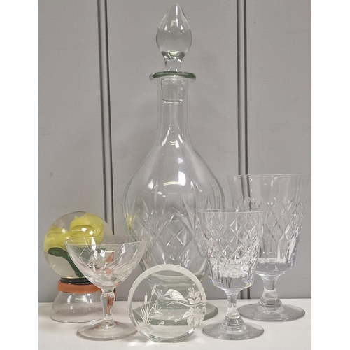 169 - A crystal decanter, together with a selection of crystal glassware & ornamental cased flower.