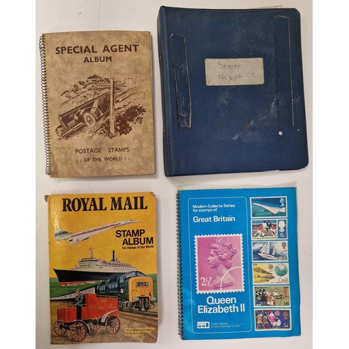 134 - A collection of four partially-filled stamp albums, containing a variety of worldwide stamps.