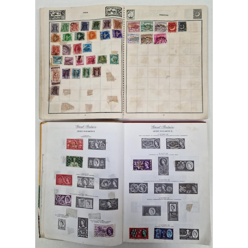 134 - A collection of four partially-filled stamp albums, containing a variety of worldwide stamps.