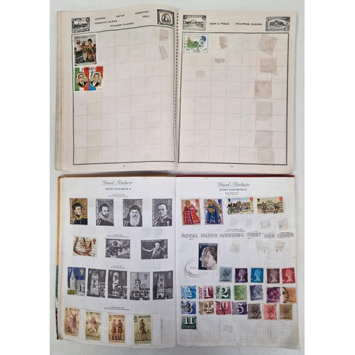 134 - A collection of four partially-filled stamp albums, containing a variety of worldwide stamps.