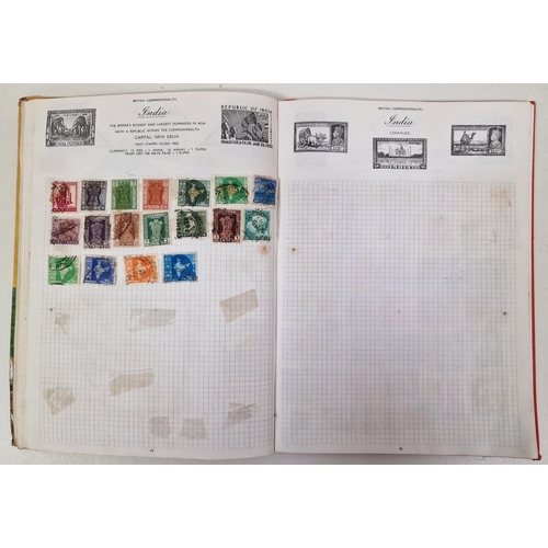 134 - A collection of four partially-filled stamp albums, containing a variety of worldwide stamps.