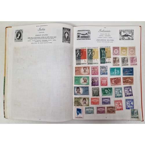 134 - A collection of four partially-filled stamp albums, containing a variety of worldwide stamps.