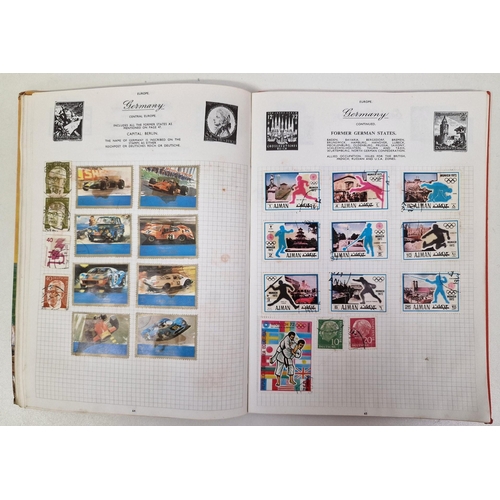 134 - A collection of four partially-filled stamp albums, containing a variety of worldwide stamps.