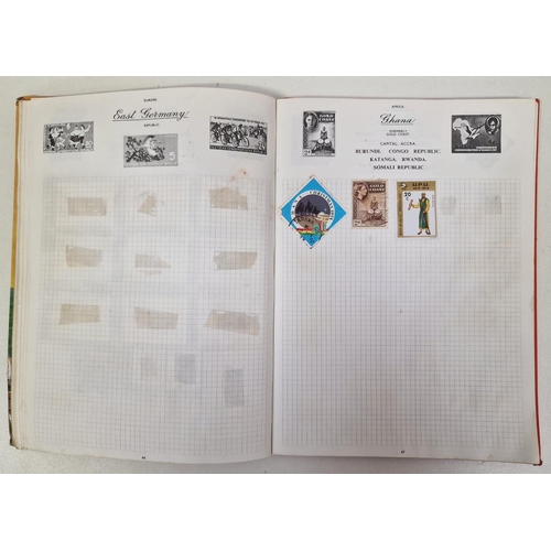 134 - A collection of four partially-filled stamp albums, containing a variety of worldwide stamps.