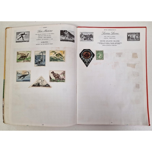 134 - A collection of four partially-filled stamp albums, containing a variety of worldwide stamps.