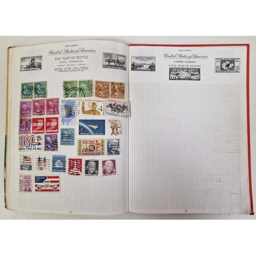 134 - A collection of four partially-filled stamp albums, containing a variety of worldwide stamps.