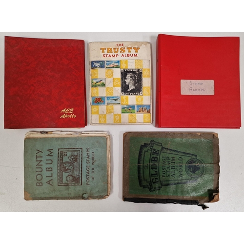 1091 - A collection of five partially-filled stamp albums, containing a variety of worldwide stamps.