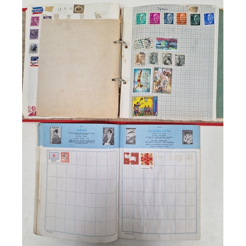 1091 - A collection of five partially-filled stamp albums, containing a variety of worldwide stamps.