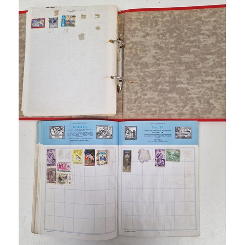 1091 - A collection of five partially-filled stamp albums, containing a variety of worldwide stamps.