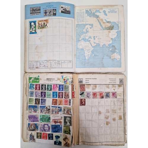 1091 - A collection of five partially-filled stamp albums, containing a variety of worldwide stamps.