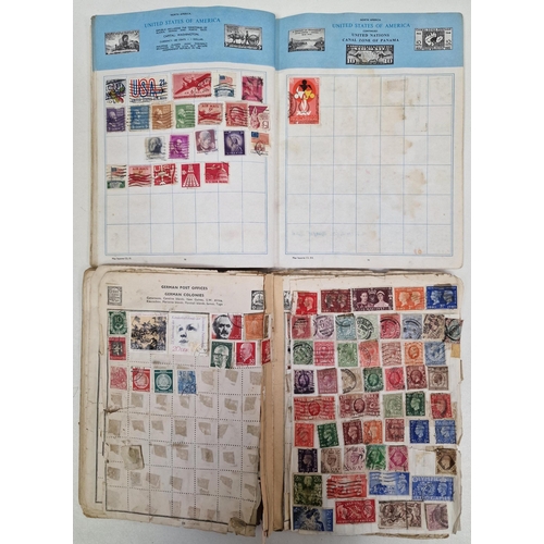 1091 - A collection of five partially-filled stamp albums, containing a variety of worldwide stamps.