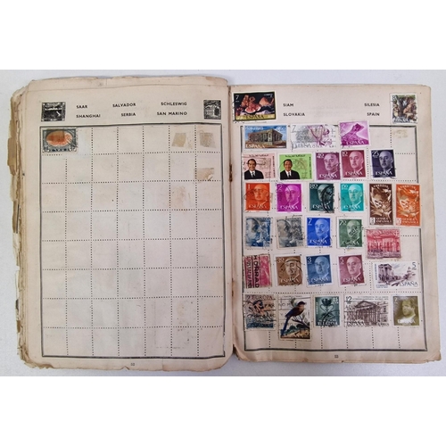 1091 - A collection of five partially-filled stamp albums, containing a variety of worldwide stamps.