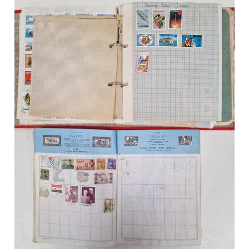 1091 - A collection of five partially-filled stamp albums, containing a variety of worldwide stamps.