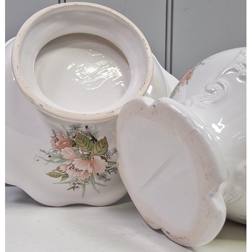 419 - A vintage, two-piece wash set. Floral decoration, with gilded detail. Dimensions(cm) Bowl H10, W29, ... 