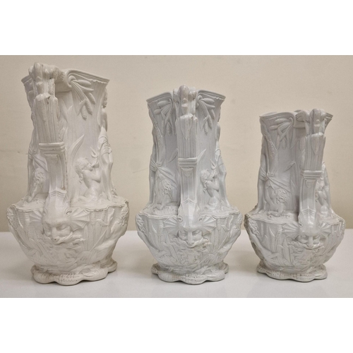 466 - A trio of mid nineteenth century, graduated, relief-moulded jugs, by Charles Meigh & Co., in the Amp... 