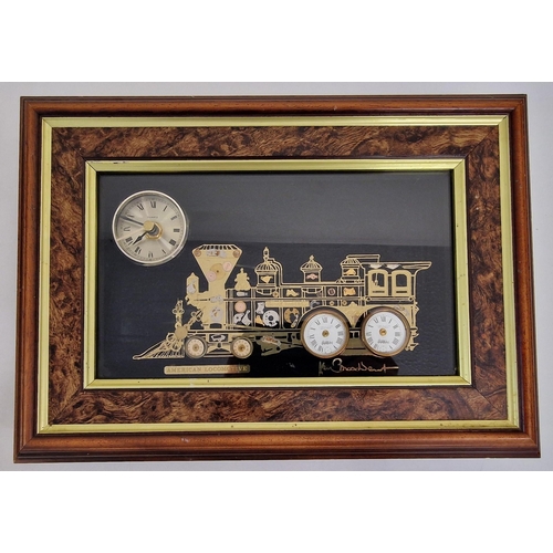 387 - A collection of wall, mantle & travel clocks. To include two Ken Broadbent examples (train & owl), c... 