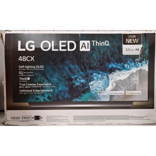 A boxed, ultra-thin, LG 48" OLED Smart TV, model no.48CX6LB. Complete with original stand & remote control (stand screws missing). PAT test pass & functionality test indicates in working order, stunning picture.