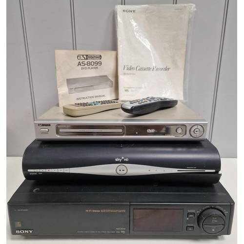 1567 - A selection of home entertainment items. To include 'Sony' SLV-625 VCR, Sky boxes (x3), DVD player, ... 