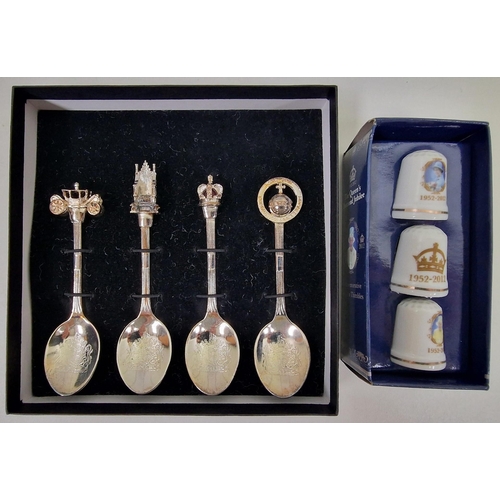 1443 - Royal Memorabilia celebrating QEII diamond jubilee. To include a boxed et of four spoons, together w... 