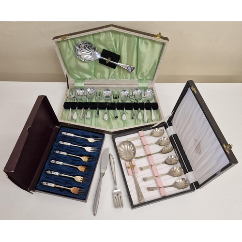 434 - A collection of four vintage, silver-plated & stainless steel cutlery sets. To include three cased e... 