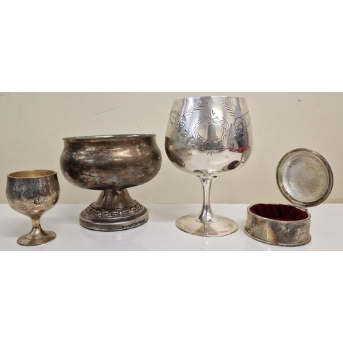 437 - A collection of vintage metalware. To include two cased sets of goblets etc.