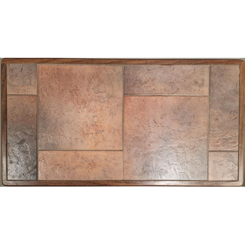 11 - A mid-century teak, tiled coffee table. Dimensions(cm) H39, W85, D45.