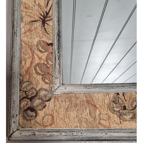 14 - A contemporary wall mirror, with a distressed & tapestry frame. Dimensions 61cm x 81cm.