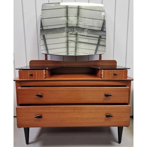 18 - A mid-century teak 'Lebus' dressing table. Central mirror, over a pair of small jewellery drawers, o... 