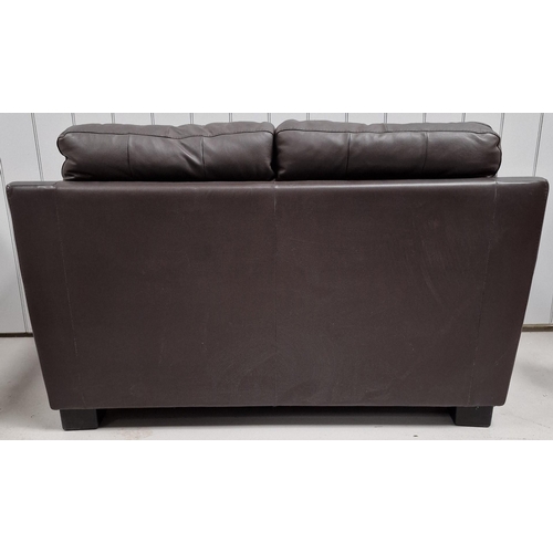 49 - A contemporary 2-seater, brown leather sofa. Dimensions(cm) H86(46 to seat), W146, D90.