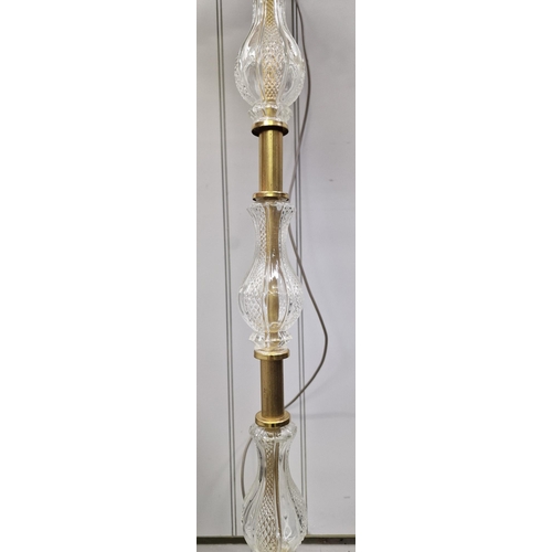 65 - A vintage brass floor lamp, with cut glass adornments to stem. Complete with two shades. PAT test pa... 