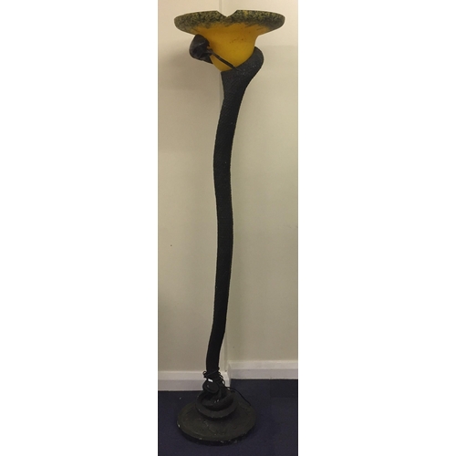 74 - In the manner of Edgar Brandt - 'La Tentation' snake lamp. Some damage to shade, as pictured. Height... 