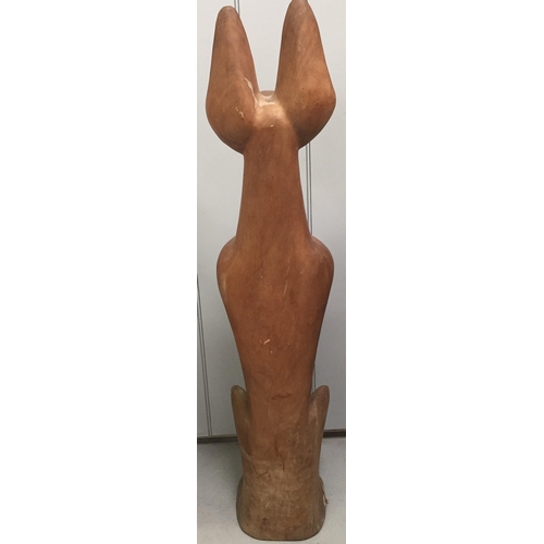 99 - A large-scale, mid-century carved wooden cat figurine. Heavy. Dimensions(cm) H124, W25, D22.