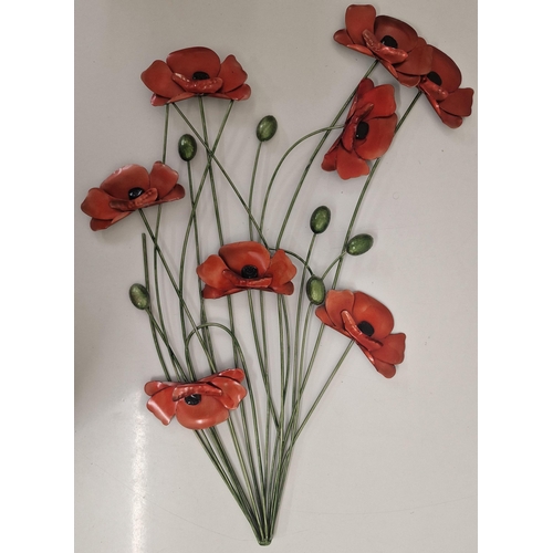 100 - A contemporary piece of metal wall art, depicting poppies in bloom. Dimensions(cm) H63, W48.