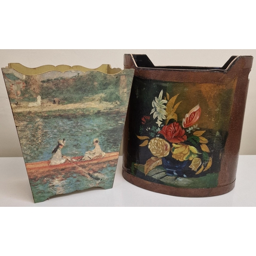 104 - Two nicely-decorated waste baskets. Heights 30cm/33cm.