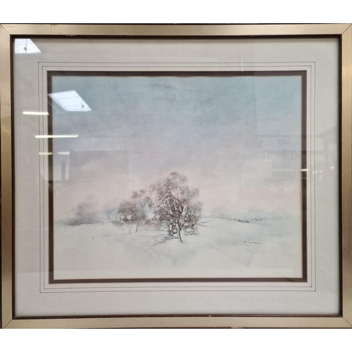 336 - A framed print of a winter scene, by 'G Mangeri'. Framed dimensions(cm) H59, W68.