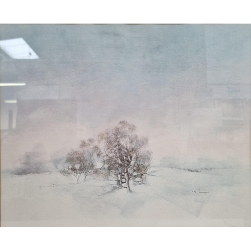 336 - A framed print of a winter scene, by 'G Mangeri'. Framed dimensions(cm) H59, W68.