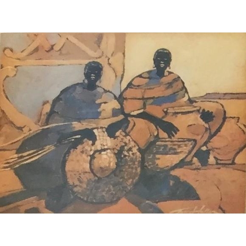 343 - A pair of framed prints, by Tony Hudson. 'Transkei women smoking pipes' pastel painting no.98 & 'The... 