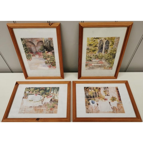 379 - A set of four pine-framed, Mediterranean scenic prints, by Richard Akerman.