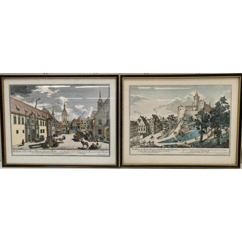 386 - A pair of nicely framed Nuremberg scenic prints. Framed dimensions 28cm x 36cm.